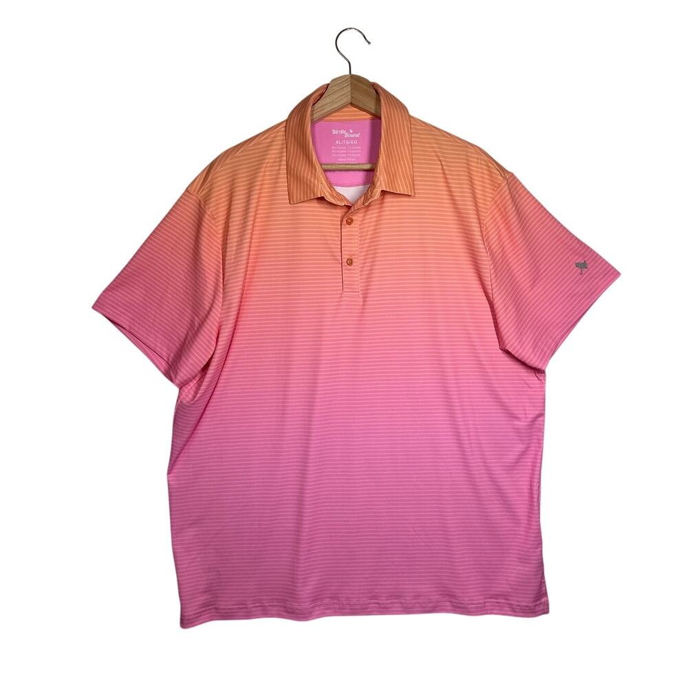 Birdie Bound Colorful Golf Performance Polo Shirt Ombre Stripes Pink Orange XL